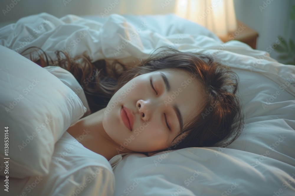 Sleeping Asian. Beautiful Asian Woman Asleep on White Bed with Happy Feeling Sleeping Asian. Beautiful Asian Woman Asleep on White Bed with Happy Feeling