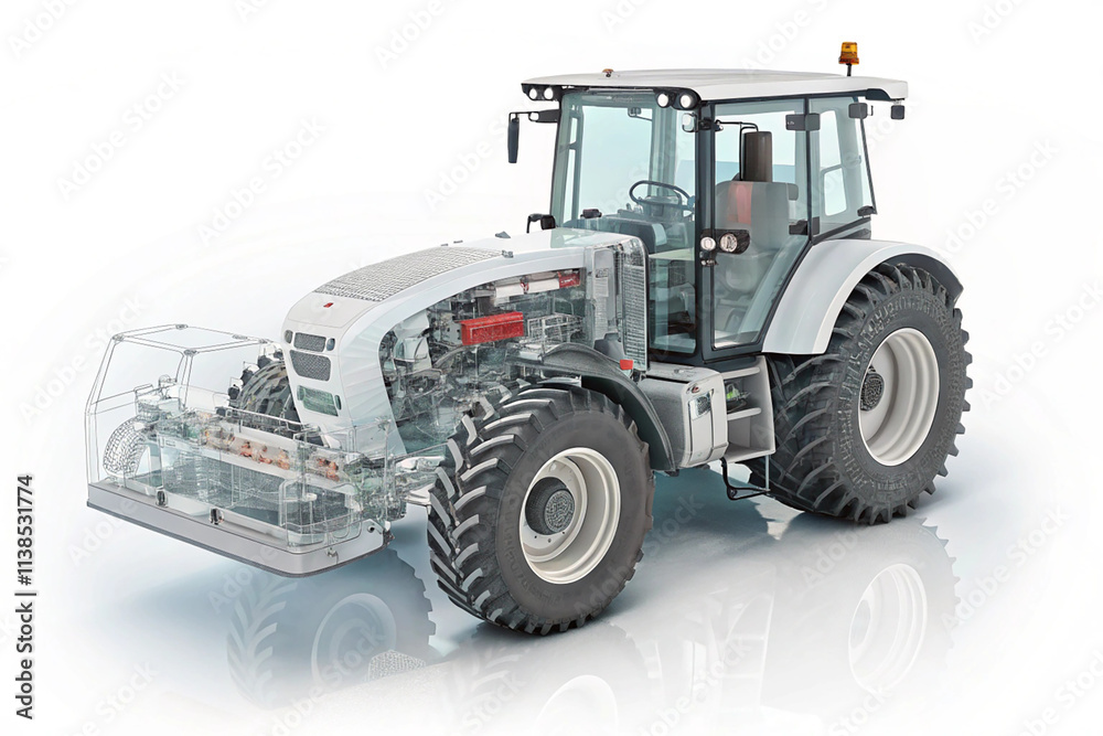 Naklejka premium modern semi transparent grader with its engine and transmission visible inside. The grader is set