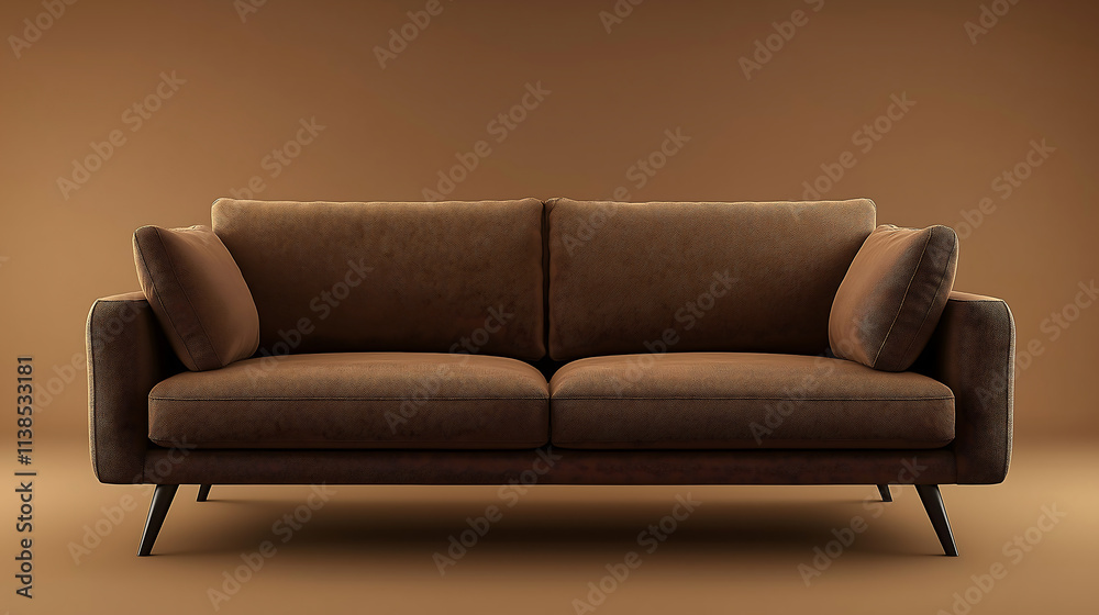 Fototapeta premium Mocha mousse coloured sofa on mocha mousse coloured gradient background.