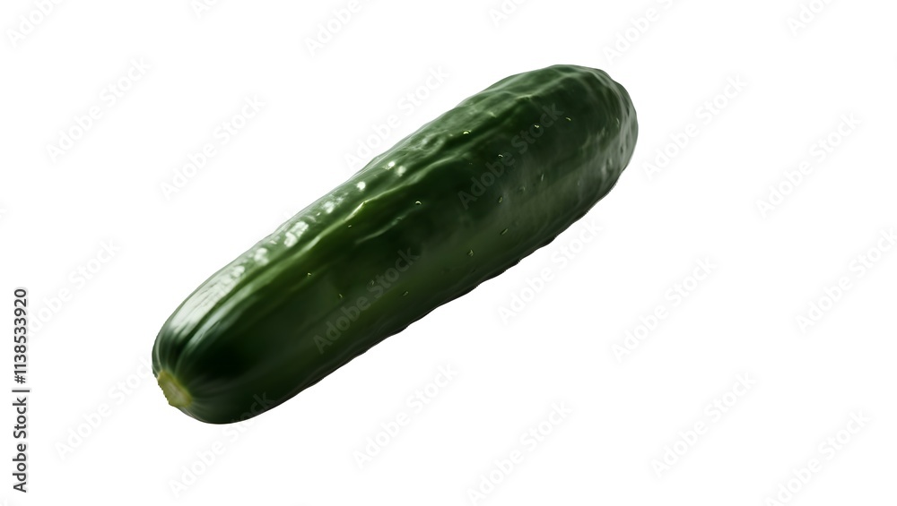 A fresh cucumber isolated on a white background, showcasing its green skin and smooth texture 