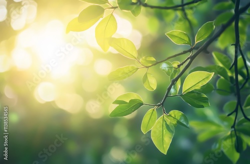 Sunlit Green Leaves on Bran...