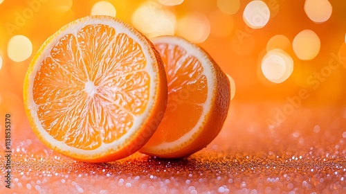 3. A bright citrus orange background with scattered bokeh light effects for a playful and energetic look