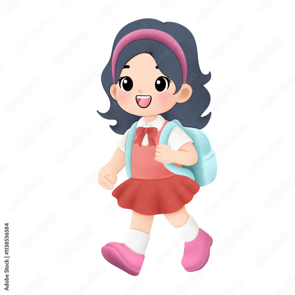 Watercolor illustration of happy kid going to school Watercolor illustration of happy kid going to school