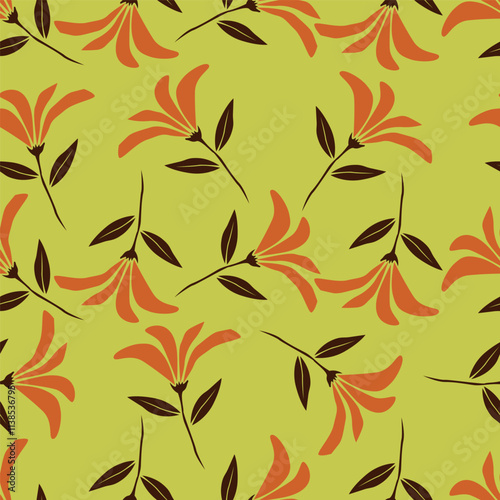 Flower garden wallpaper design vector prepared for textile printing. Seamless floral pattern with abstract hand drawn flower and leaf background elements in purple