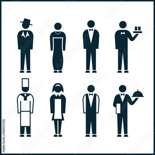 restaurant figure crew worker icon set silhouette design template 