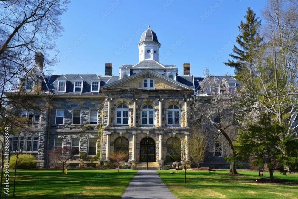State Of Pennsylvania. The Old Main Building at Penn State University, State College in Sunny Spring Day State Of Pennsylvania. The Old Main Building at Penn State University, State College in Sunny Spring Day