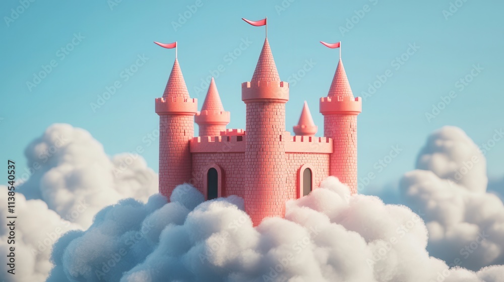 Symbolic Visual Concept. Enchanting Floating Castle Surrounded by Fluffy Clouds Under a Clear Blue Sky, Perfect for Fantasy Themes and Dreamlike Illustrations Symbolic Visual Concept. Enchanting Floating Castle Surrounded by Fluffy Clouds Under a Clear Blue Sky, Perfect for Fantasy Themes and Dreamlike Illustrations