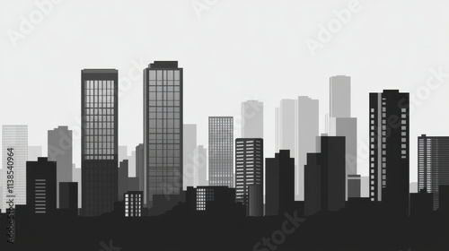 City skyline silhouette at dusk showcasing varied architectural styles and building heights