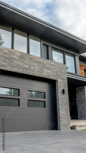 Wallpaper Mural Modern garage design with large windows and gray stone finish in residential area Torontodigital.ca