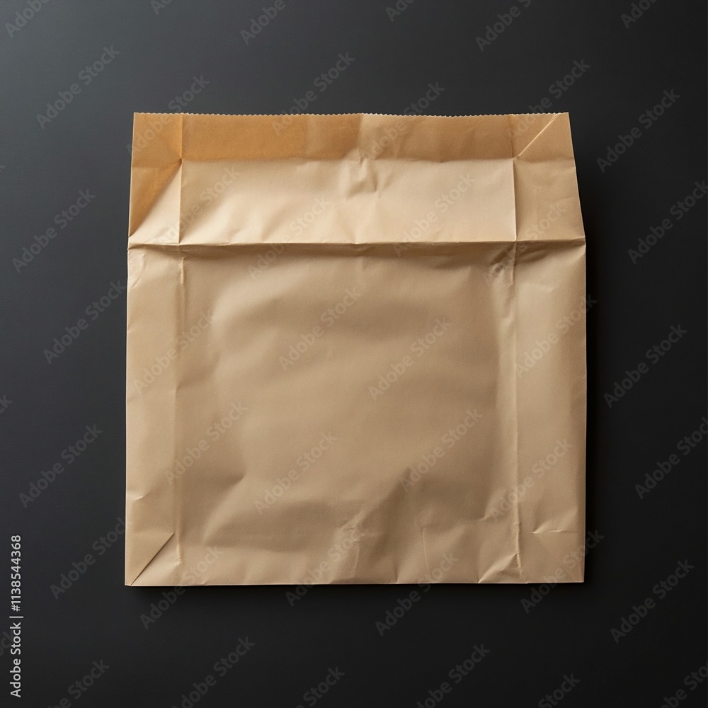 Opened Brown Kraft Square Paper Bag Mockup with Crumpled and Textured Surface on Plain Dark Background Opened Brown Kraft Square Paper Bag Mockup with Crumpled and Textured Surface on Plain Dark Background