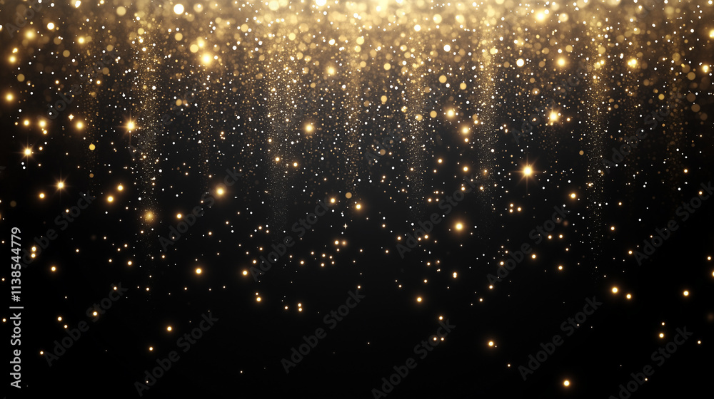 Golden Sparkling Lights on Black Background, Festive Elegance with Copy Space Golden Sparkling Lights on Black Background, Festive Elegance with Copy Space