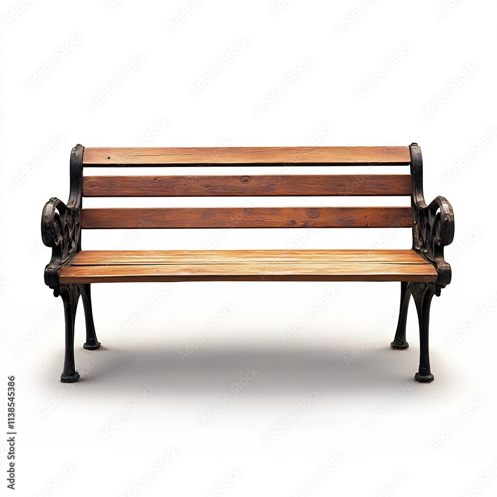 Minimalist Wooden Bench in a Tranquil Park Setting on a White Background Minimalist Wooden Bench in a Tranquil Park Setting on a White Background