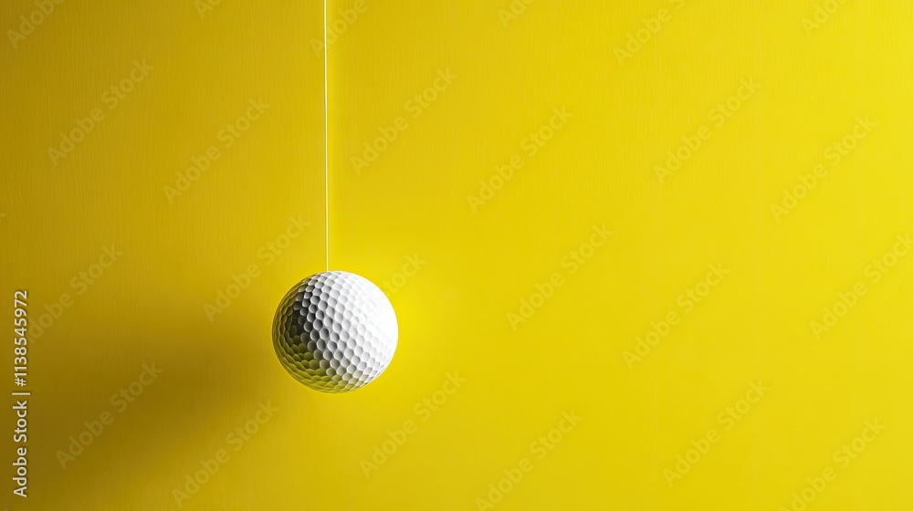 A minimalist composition of a golf ball suspended against a bright yellow background, creating a bold visual impact. A minimalist composition of a golf ball suspended against a bright yellow background, creating a bold visual impact.