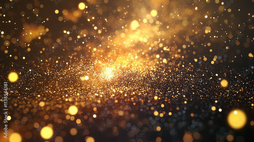 Fototapeta premium Glittering Gold Particles in a Deep Space Setting Creating a Magical Atmosphere of Light, Elegance, and Intrigue, Perfect for Celebratory and Festive Designs