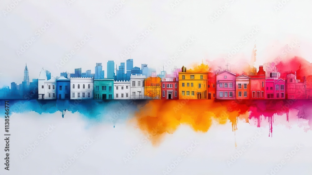 Obraz premium Real estate markets, urban developments, rich watercolor detailing