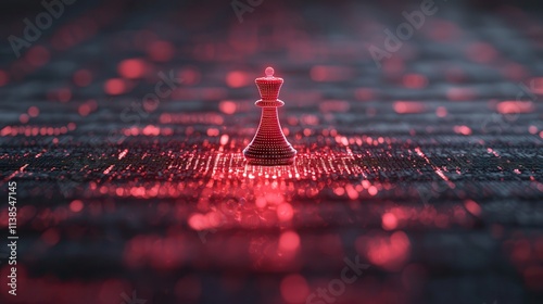 Symbolic Visual Concept. A Red Chess Queen Radiating Light on a Digital Board with a Futuristic Design, Symbolizing Strategic Victory and Power in a Modern Game Environment