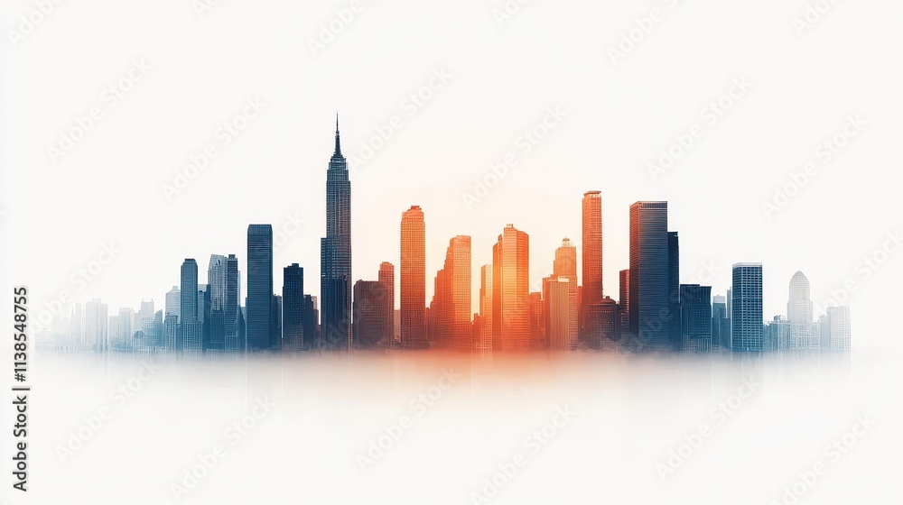 Fototapeta premium Corporate skyscrapers, reflecting economic vitality, watercolor tones