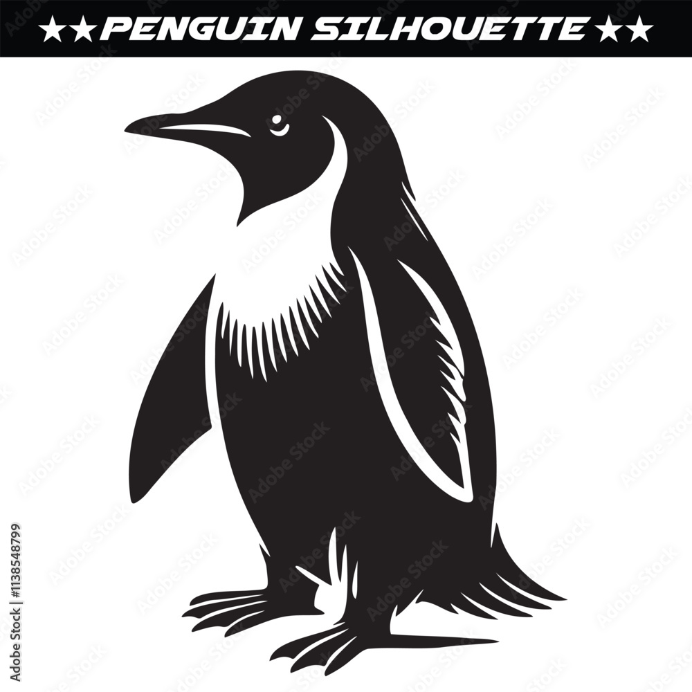 Fototapeta premium Penguin silhouette isolated on white background. Black and white silhouette
