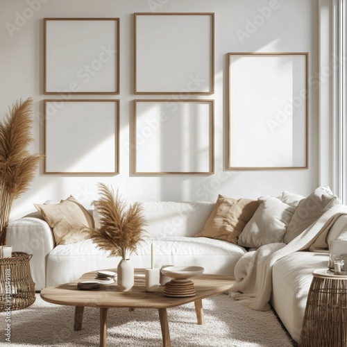 Cozy living room with neutral decor, natural light, and minimalist style elements