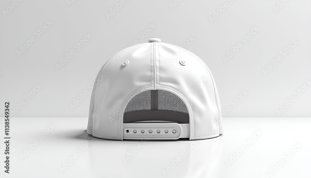 Fototapeta premium Fashionable white cap mockup from back view on clean surface
