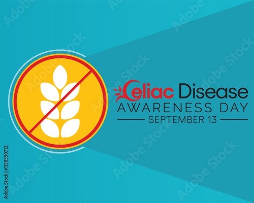 National Celiac Disease awareness day is observed every year on September 13, it is an immune reaction to eating gluten, a protein found in wheat, barley and rye. Vector illustration.