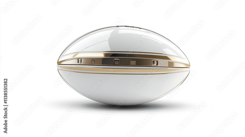 An American football ball with gold detailing, levitating on a clean white background for a premium look. An American football ball with gold detailing, levitating on a clean white background for a premium look.