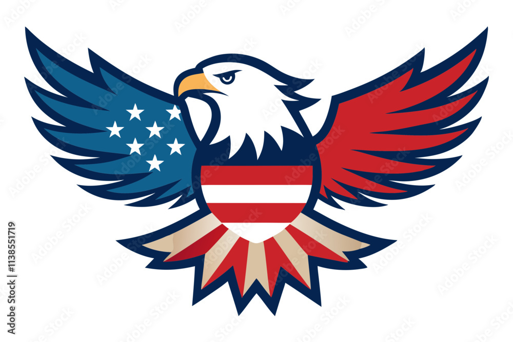 Obraz premium 4th of July Patriotic Eagle with USA Flag Vector Illustration