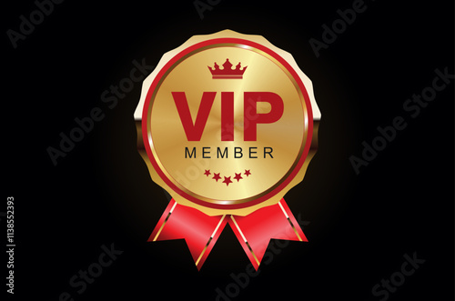 VIP membership golden label or badge stock illustration isolated on black background 