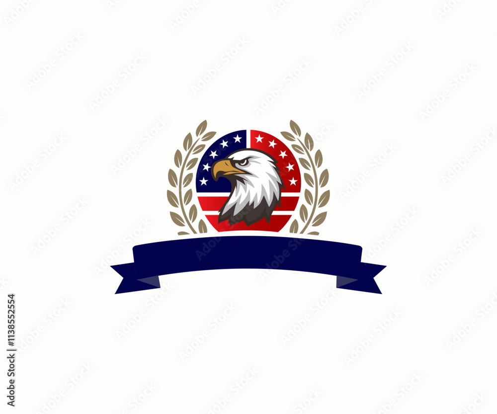 Vector graphic Illustration of eagle head with american flag, icon logo design template