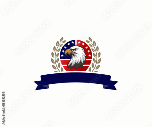 Obraz na płótnie Vector graphic Illustration of eagle head with american flag, icon logo design template w salonie