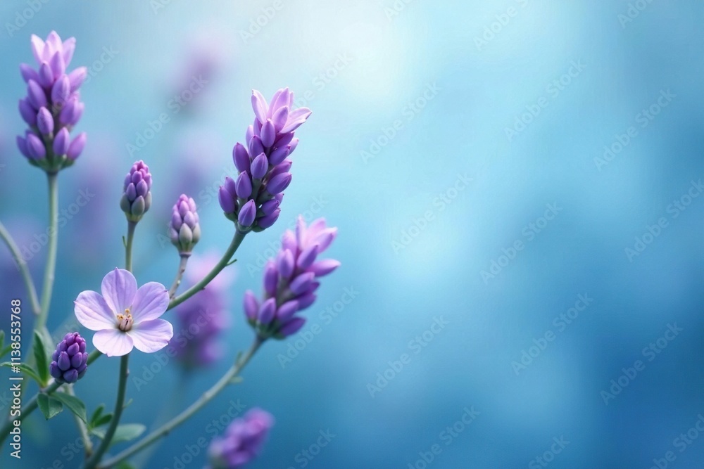 Light blue hue with delicate lavender flowers in soft focus, delicate blooms, blue hues Light blue hue with delicate lavender flowers in soft focus, delicate blooms, blue hues