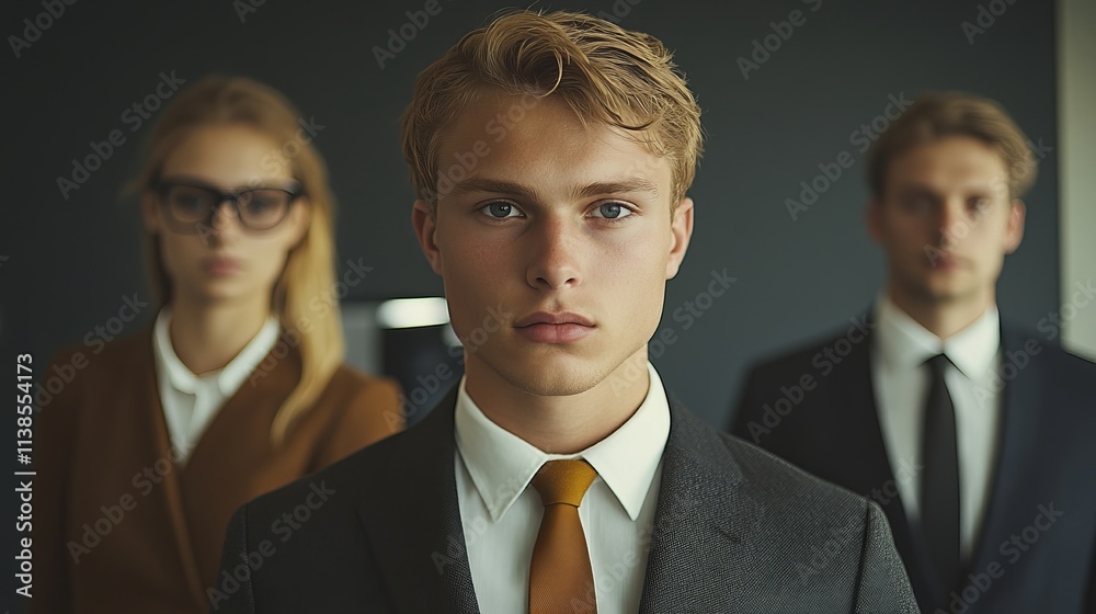 Confident business team standing together in modern office. Confident business team standing together in modern office.