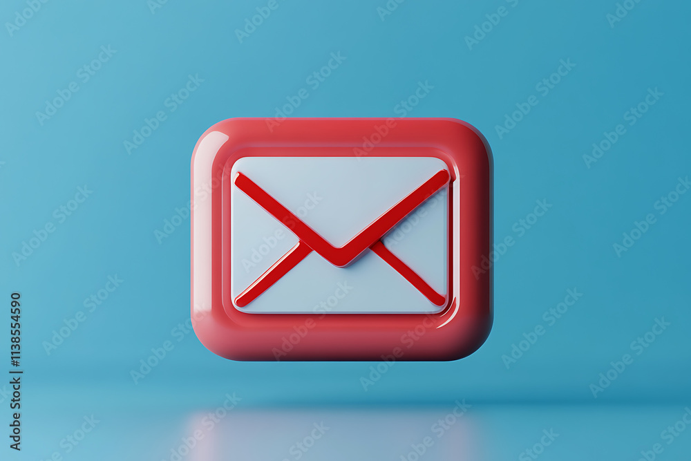 A glossy red and white email icon against a blue background, symbolizing digital communication. A glossy red and white email icon against a blue background, symbolizing digital communication.