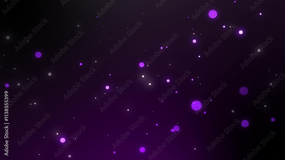 Purple particles moving in a circular path with shiny dot particles on a purple background