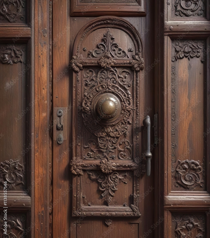 Old wooden door with intricate carvings and a weathered metal doorknob , rustic door, carvings, ornate door Old wooden door with intricate carvings and a weathered metal doorknob , rustic door, carvings, ornate door