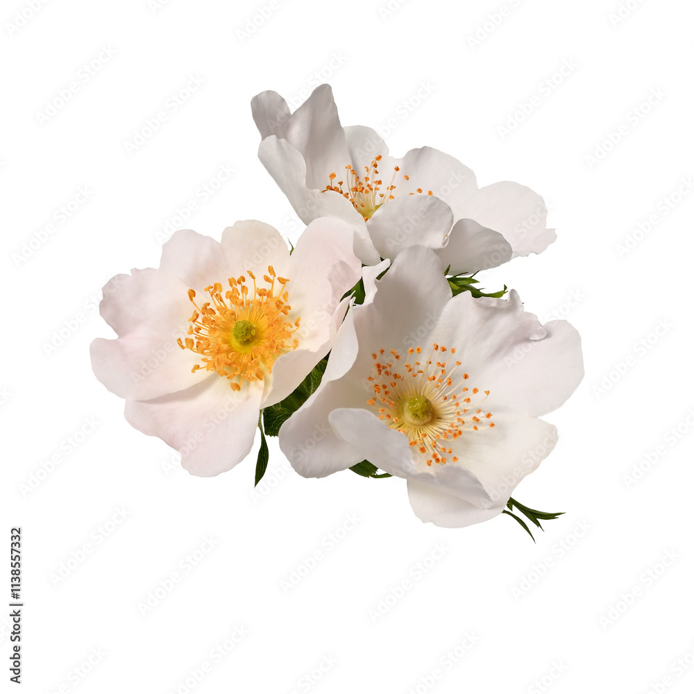 Fototapeta premium Pale pink Dog rose (Rosa canina) flowers isolated on white background. Design element for creating wedding cards, invitations, floral arrangements, collages, frames, wreaths.