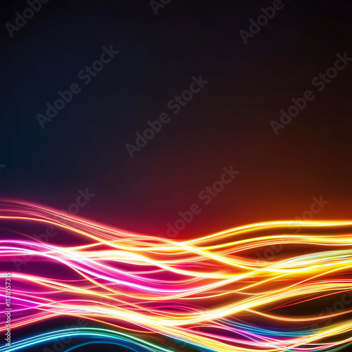 Vibrant multicolored light trails over a dark background, creating a dynamic and futuristic abstract composition.