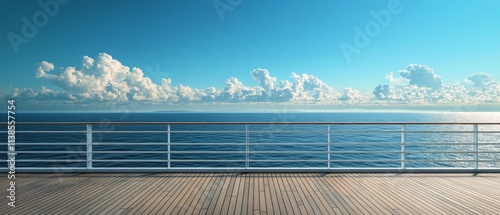 Panoramic view from a cruise ship deck over calm ocean and clear skies at noon photo