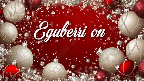 Wallpaper Mural Elegant Christmas Background with Silver Elements and "Eguberri On" Festive Greeting in Basque Torontodigital.ca
