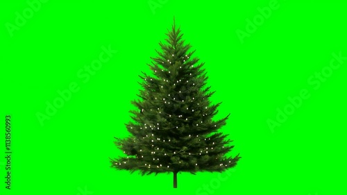 Christmas tree decorated with lights on green screen background for festive content