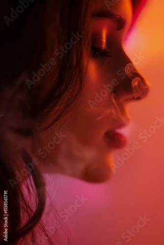 A woman's profile enveloped in ethereal smoke with soft tones.