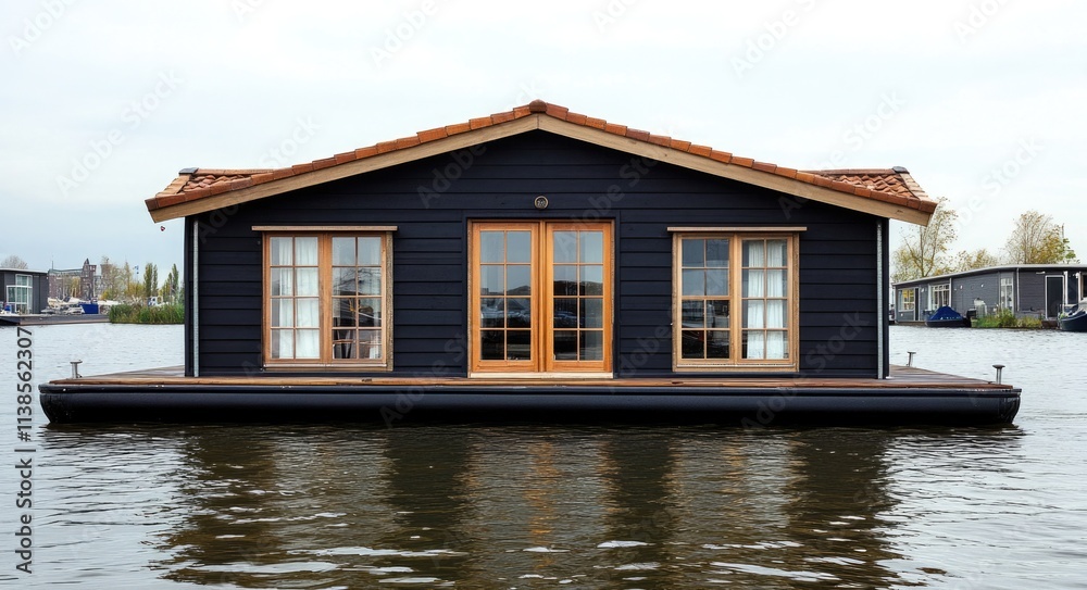Charming Houseboat Docked in Amsterdam Canals, Reflecting Dutch Architecture and City Life Charming Houseboat Docked in Amsterdam Canals, Reflecting Dutch Architecture and City Life