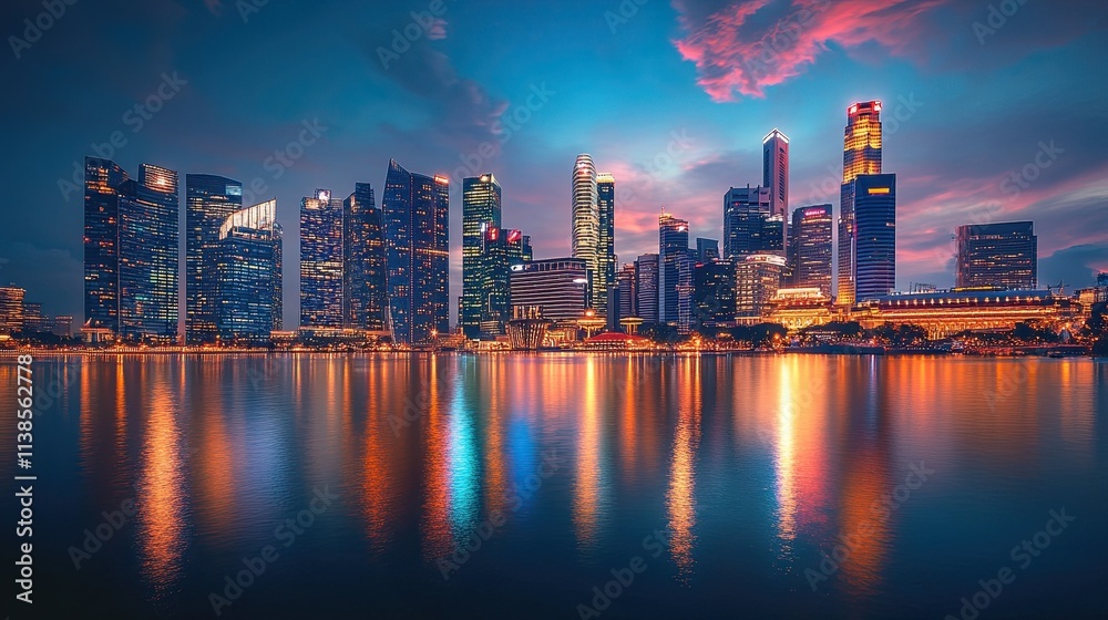 Fototapeta premium A dynamic skyline with fireworks lighting up the night. 