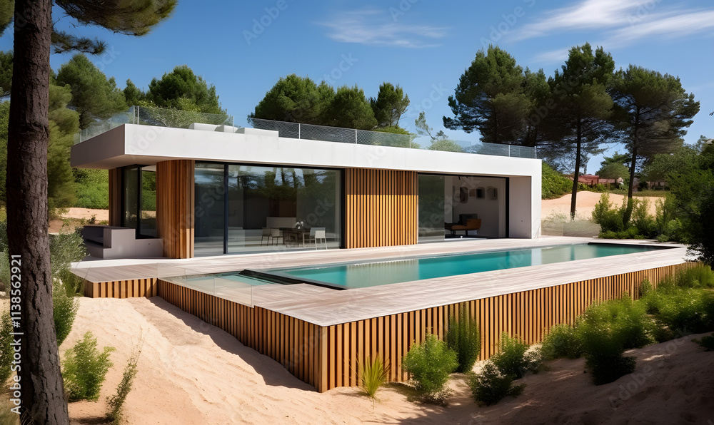 Fototapeta premium Modern Luxury Home with Infinity Pool Minimalist Architecture