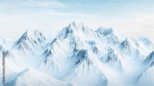 Snow-capped mountain peaks under a clear blue sky. Majestic and serene landscape perfect for winter themes and adventure concepts. photo