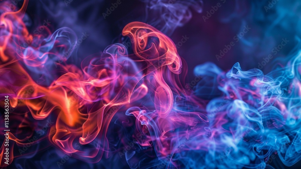 Fototapeta premium Dynamic swirls of pink and blue smoke on a dark background