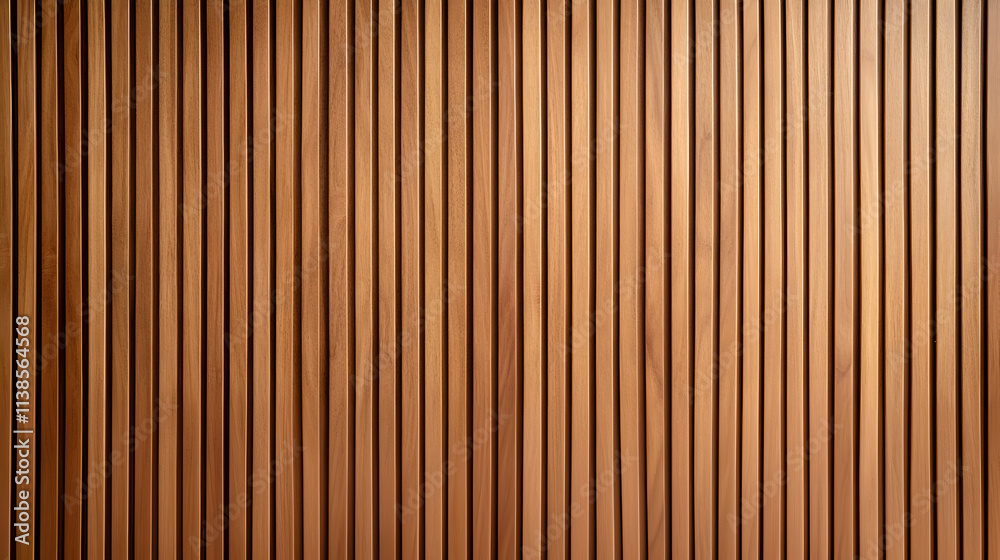 A warm-toned wooden wall featuring vertical slats that create a textured, modern aesthetic.
