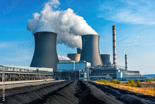 Industrial Smoke Stack Against Clear Blue Sky. Space for Text and Artistic Expression