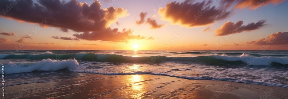 Waves gently lapping at the shore during a breathtaking sunset, sunset, reflection Waves gently lapping at the shore during a breathtaking sunset, sunset, reflection