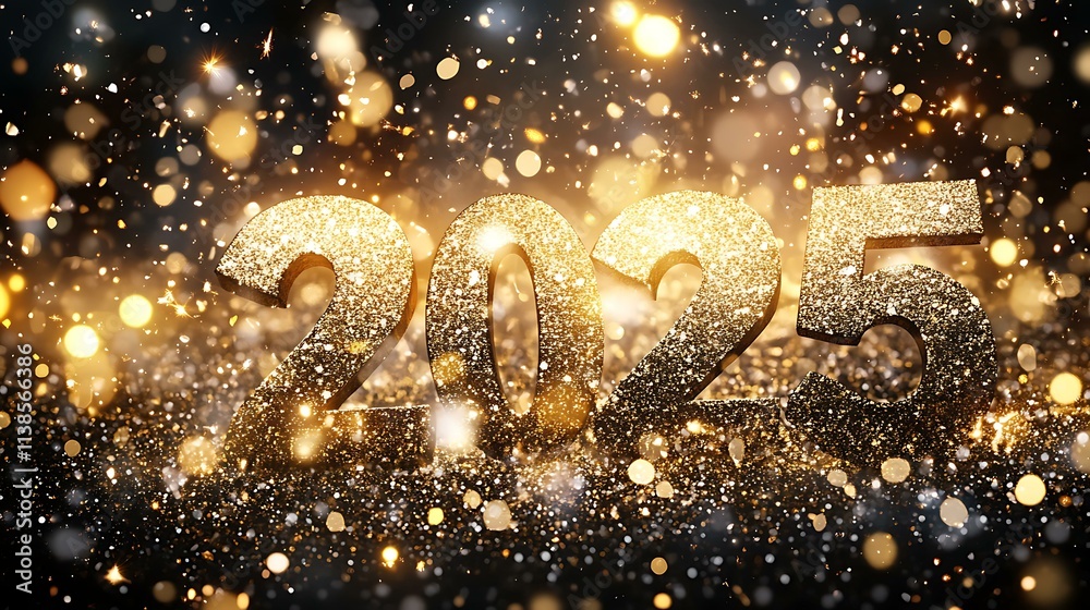Luxurious New Year 2025 design with gold and black elements, elegant text, and a glowing background Luxurious New Year 2025 design with gold and black elements, elegant text, and a glowing background